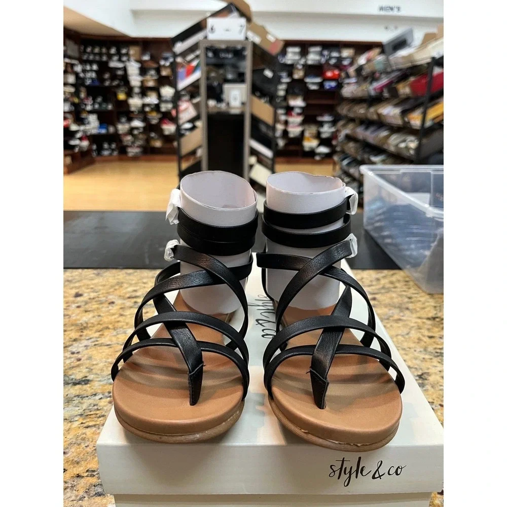 Style & Co Women's Black Chelseaa Round Toe Gladiator Sandals Flat Size 5M - Picture 4 of 6
